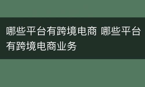 哪些平台有跨境电商 哪些平台有跨境电商业务