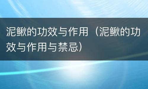 泥鳅的功效与作用（泥鳅的功效与作用与禁忌）