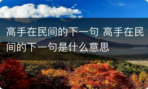 高手在民间的下一句 高手在民间的下一句是什么意思