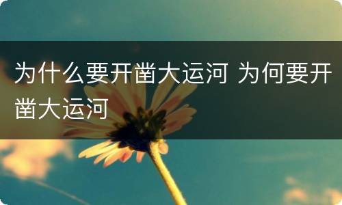 为什么要开凿大运河 为何要开凿大运河