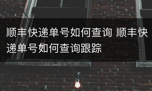 顺丰快递单号如何查询 顺丰快递单号如何查询跟踪