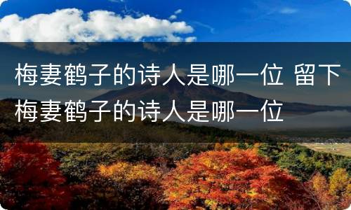 梅妻鹤子的诗人是哪一位 留下梅妻鹤子的诗人是哪一位