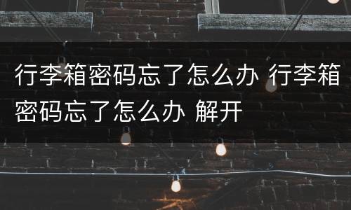 行李箱密码忘了怎么办 行李箱密码忘了怎么办 解开