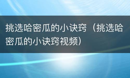 挑选哈密瓜的小诀窍（挑选哈密瓜的小诀窍视频）