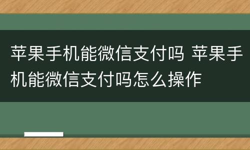 苹果手机能微信支付吗 苹果手机能微信支付吗怎么操作