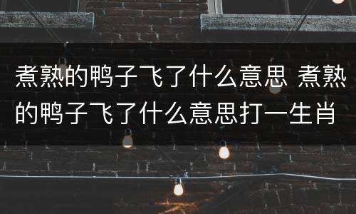 煮熟的鸭子飞了什么意思 煮熟的鸭子飞了什么意思打一生肖