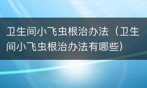 卫生间小飞虫根治办法（卫生间小飞虫根治办法有哪些）