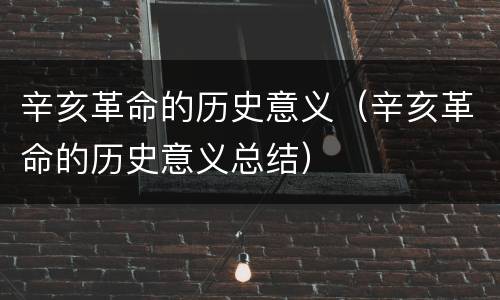辛亥革命的历史意义（辛亥革命的历史意义总结）