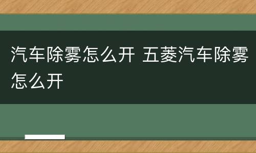 汽车除雾怎么开 五菱汽车除雾怎么开