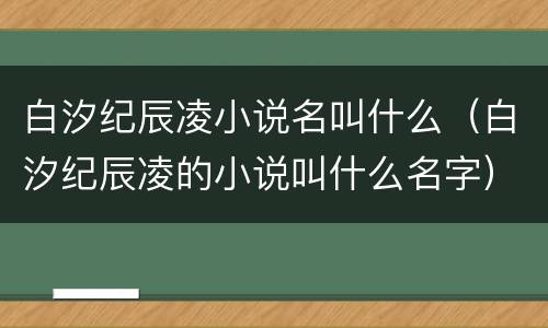 白汐纪辰凌小说名叫什么（白汐纪辰凌的小说叫什么名字）