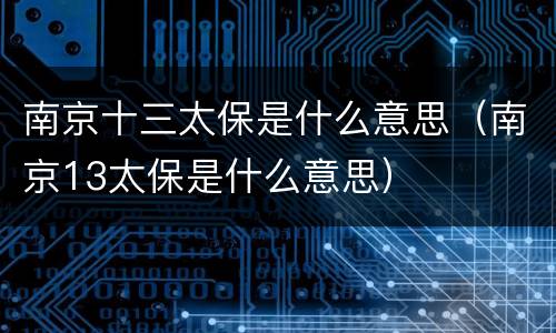 南京十三太保是什么意思（南京13太保是什么意思）